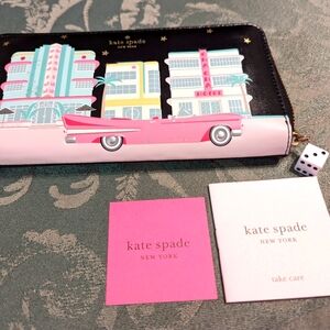 Novelty NWT Kate Spade 2018 CHECKING IN Leather Print Lacey Zip Around Wallet